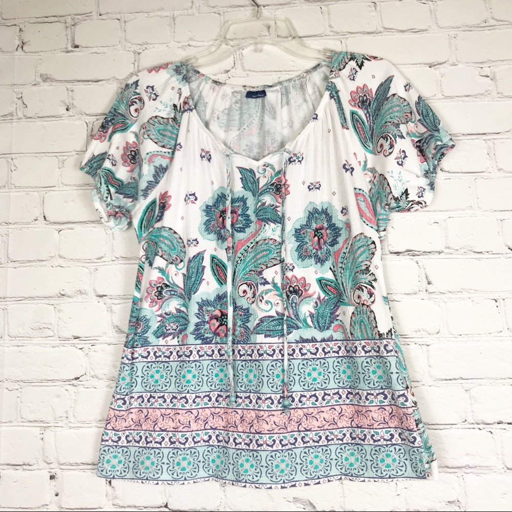 Basic Editions Blue and Pink Print Top🌻